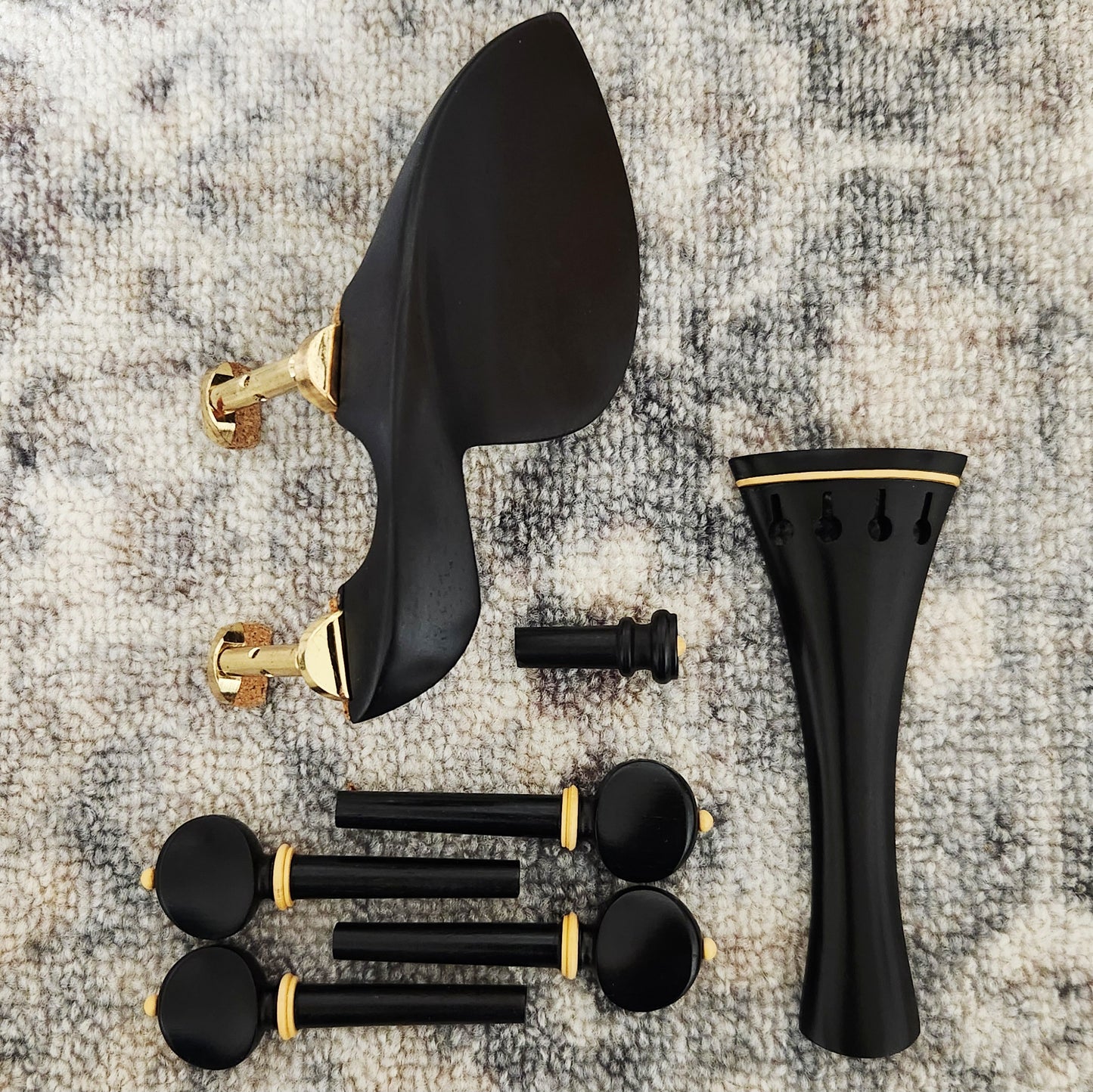 Ebony Violin Fitting Set (natural boxwood trim) - 4/4